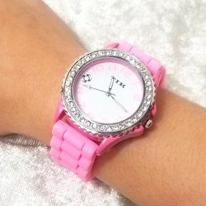 Pink Silicone Fashion Watch with Stone Embellishment by Tik